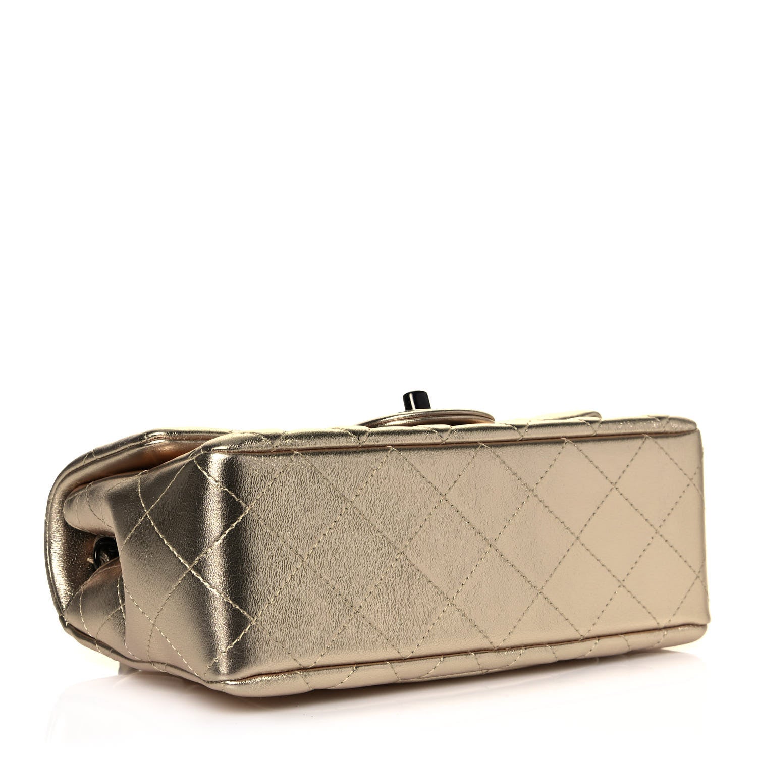 Chanel Metallic Lambskin Quilted Mini Rectangular Flap Gold Black 4 of 13