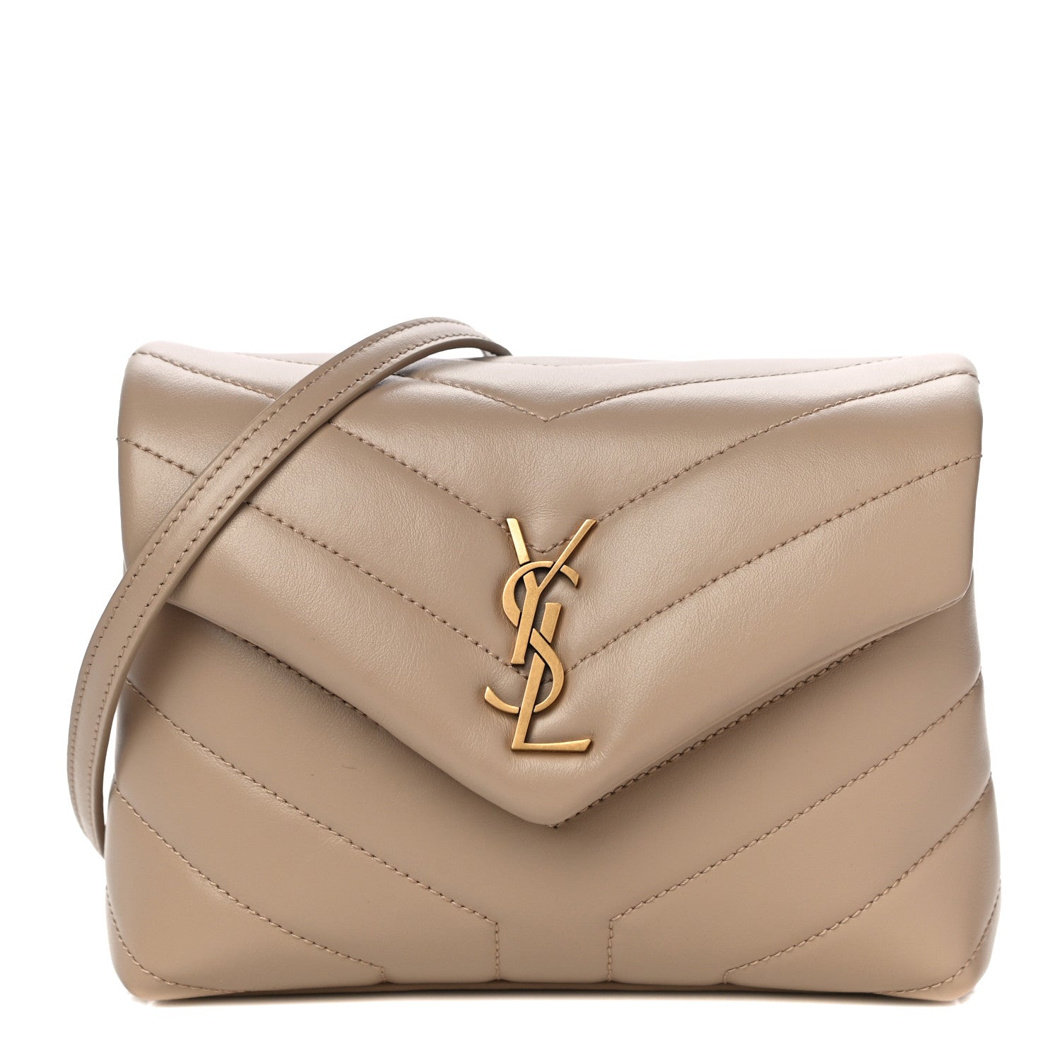 Saint Laurent Calfskin Y Quilted Monogram Toy Loulou Crossbody Bag Latte 1 of 10