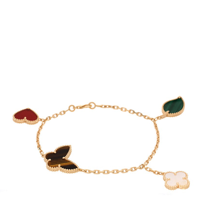 Van Cleef & Arpels 18K Yellow Gold Mother of Pearl Malachite Carnelian Tiger Eye 4 Motifs Lucky Alhambra Bracelet 1 of 4