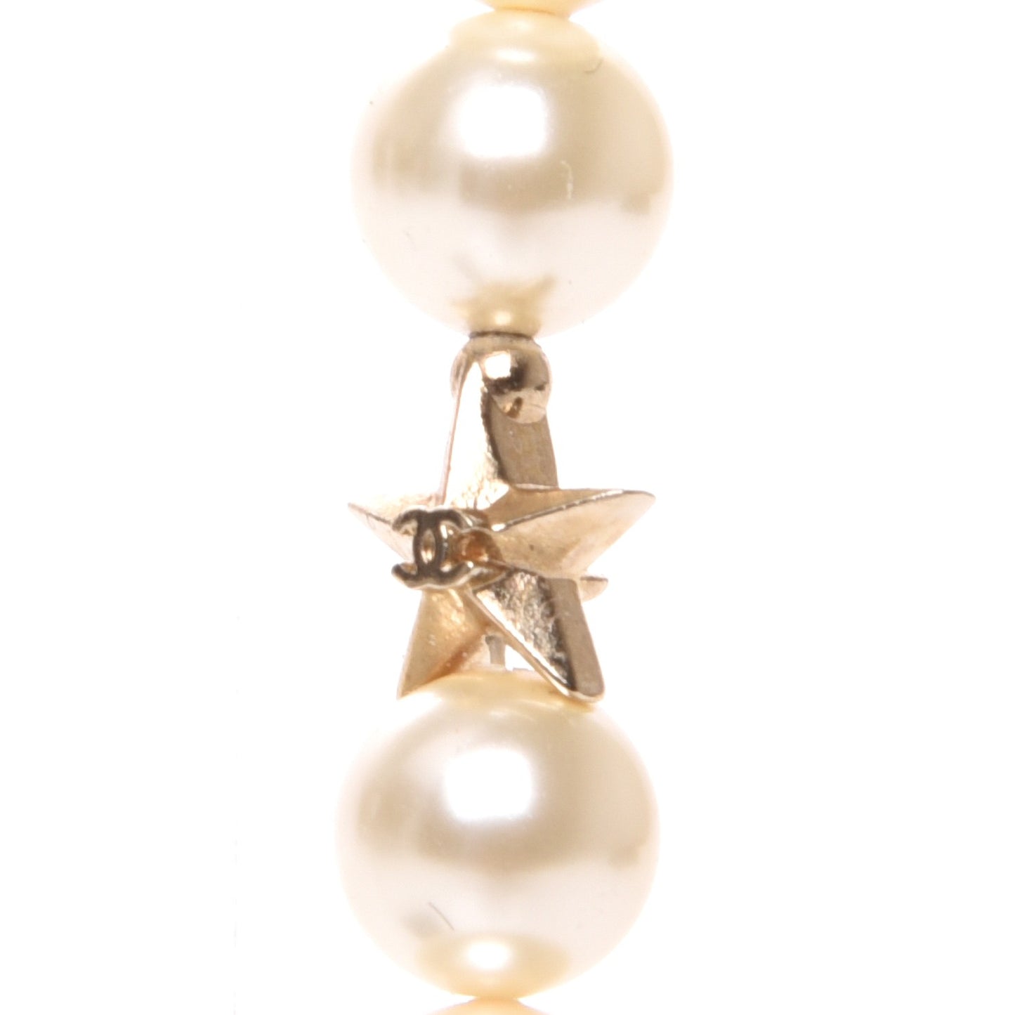 Graduated Pearl Studded CC Star Long Necklace Gold