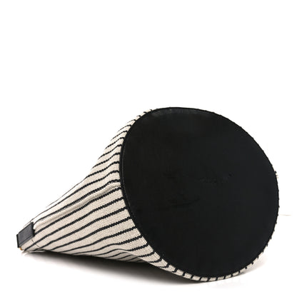 Saint Laurent Linen Calfskin Striped Rive Gauche Bucket Bag Grey Cream Black 5 of 11