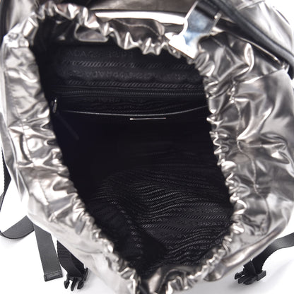 Prada Metallic Tessuto Nylon Saffiano Double Buckle Backpack Silver 5 of 7