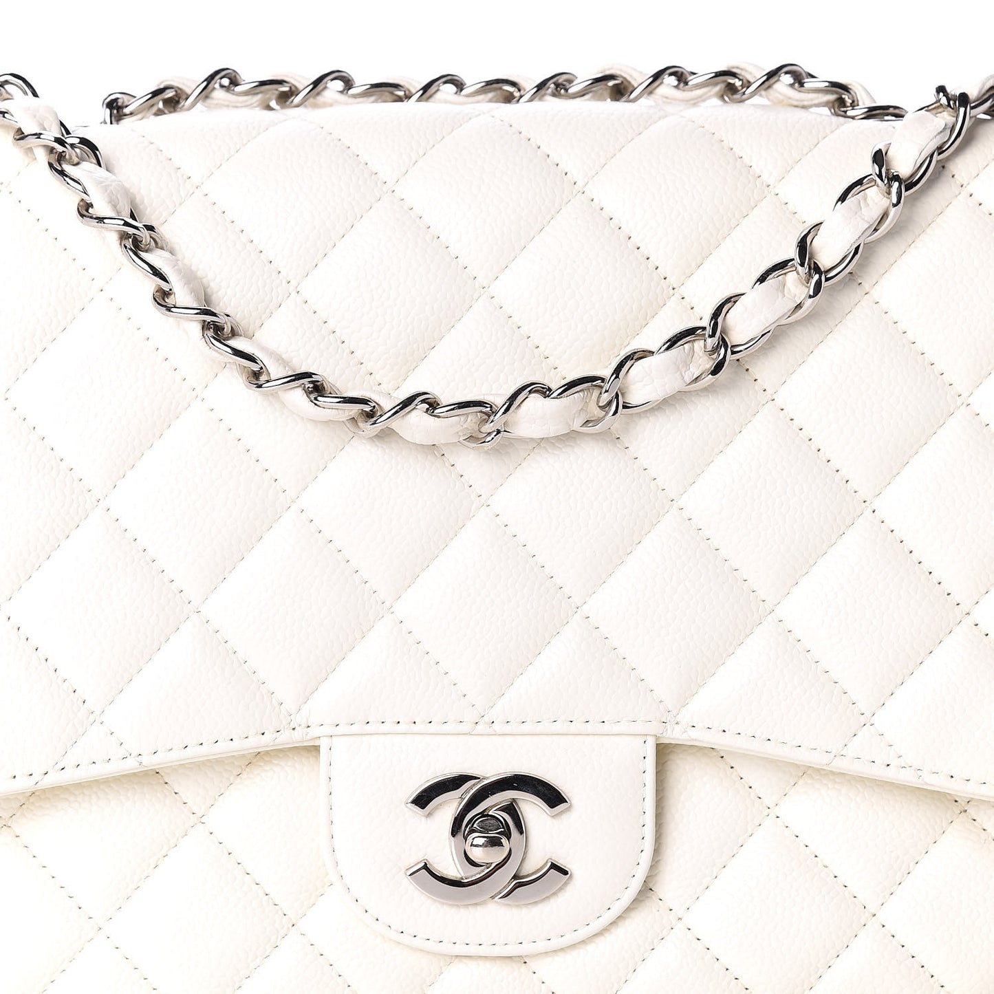 Caviar Quilted Jumbo Single Flap White