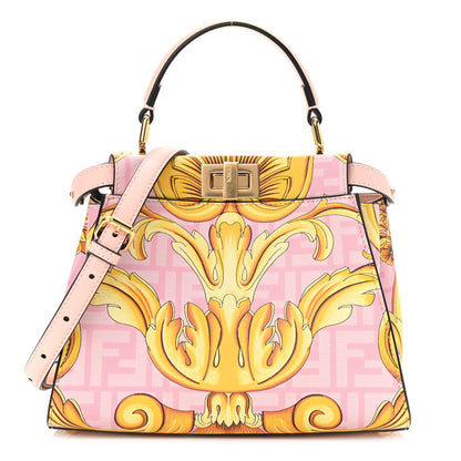 Fendi X VERSACE Vitello Seta Nappa Fendace FF Baroque Mini Peekaboo Iconic Satchel Pink Gold 1 of 10