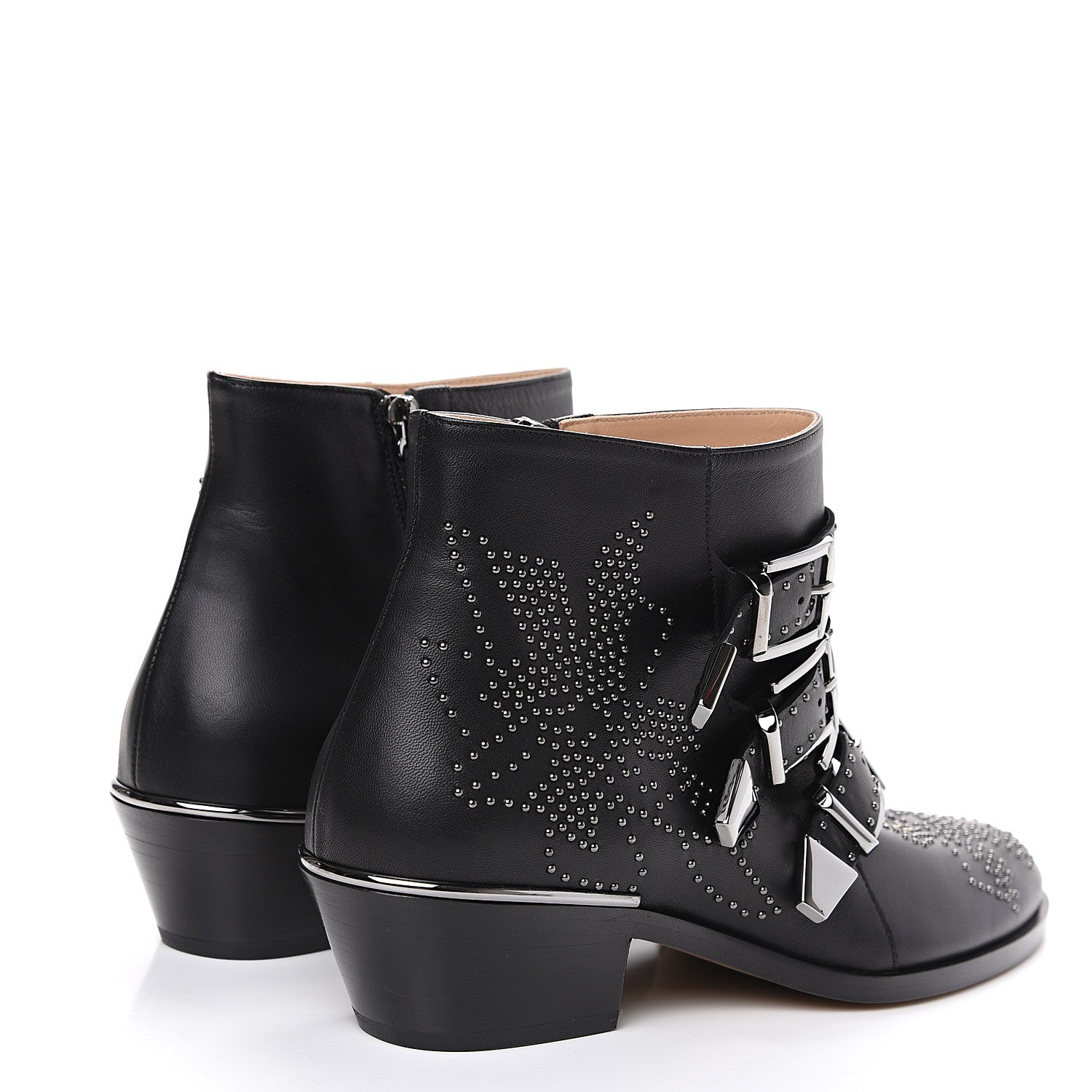 Chloe Nappa Sheepskin Studded Susanna Ankle Boots 37.5 Black 4 of 9