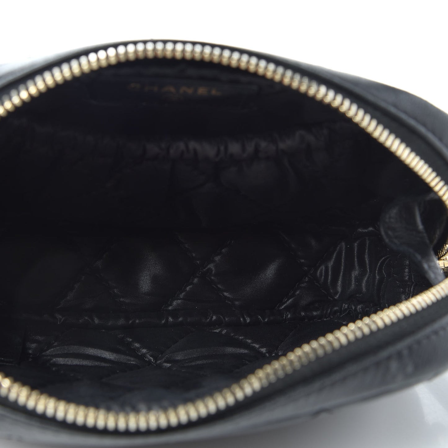 Lambskin Quilted Small Curvy Pouch Cosmetic Case Black