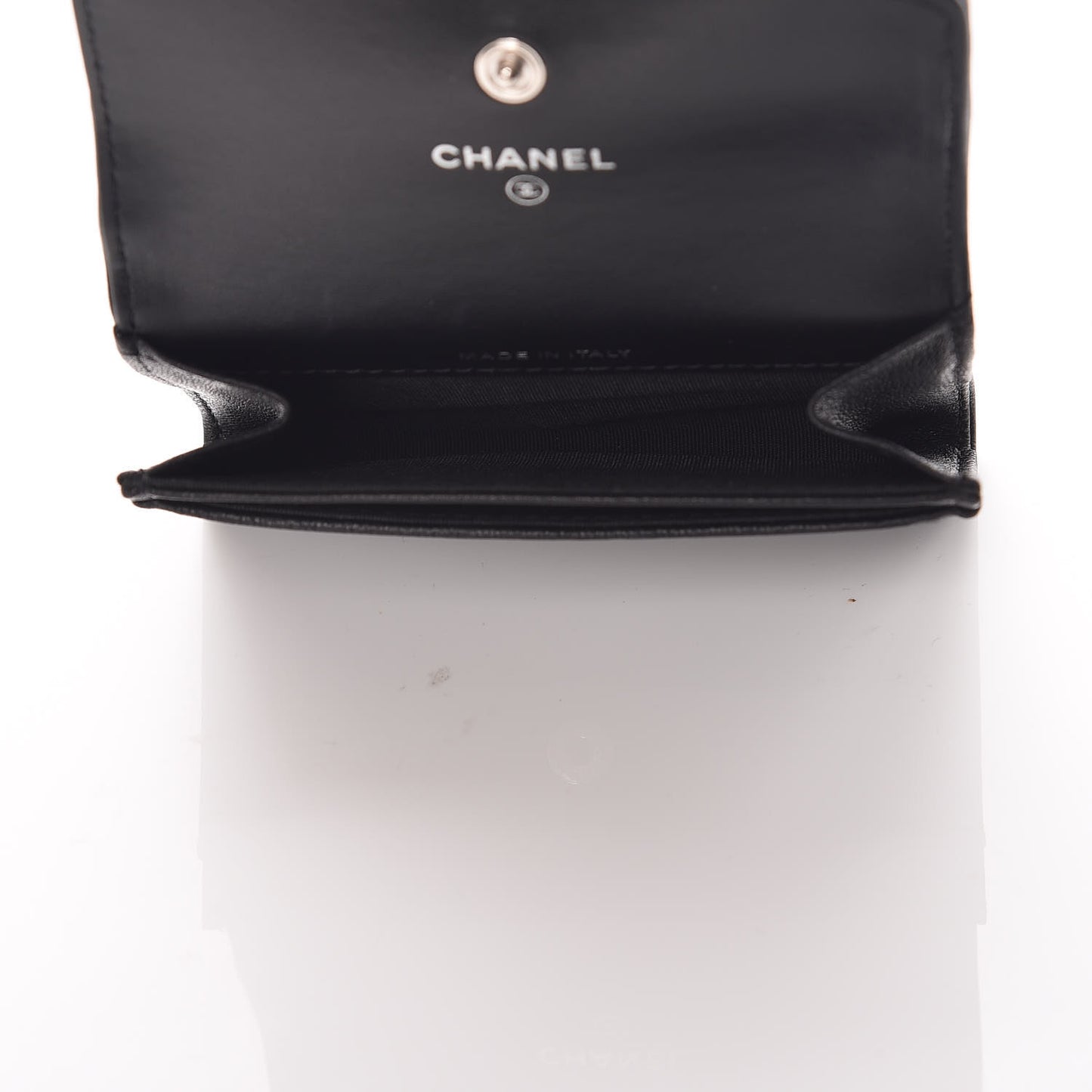 Lambskin Camellia Embossed Card Holder Wallet Black