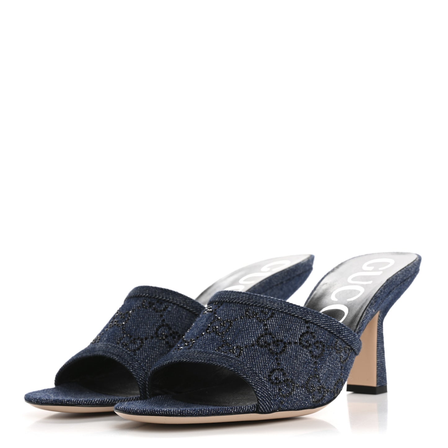 Denim Crystal GG Monogram Mules 40 Blue