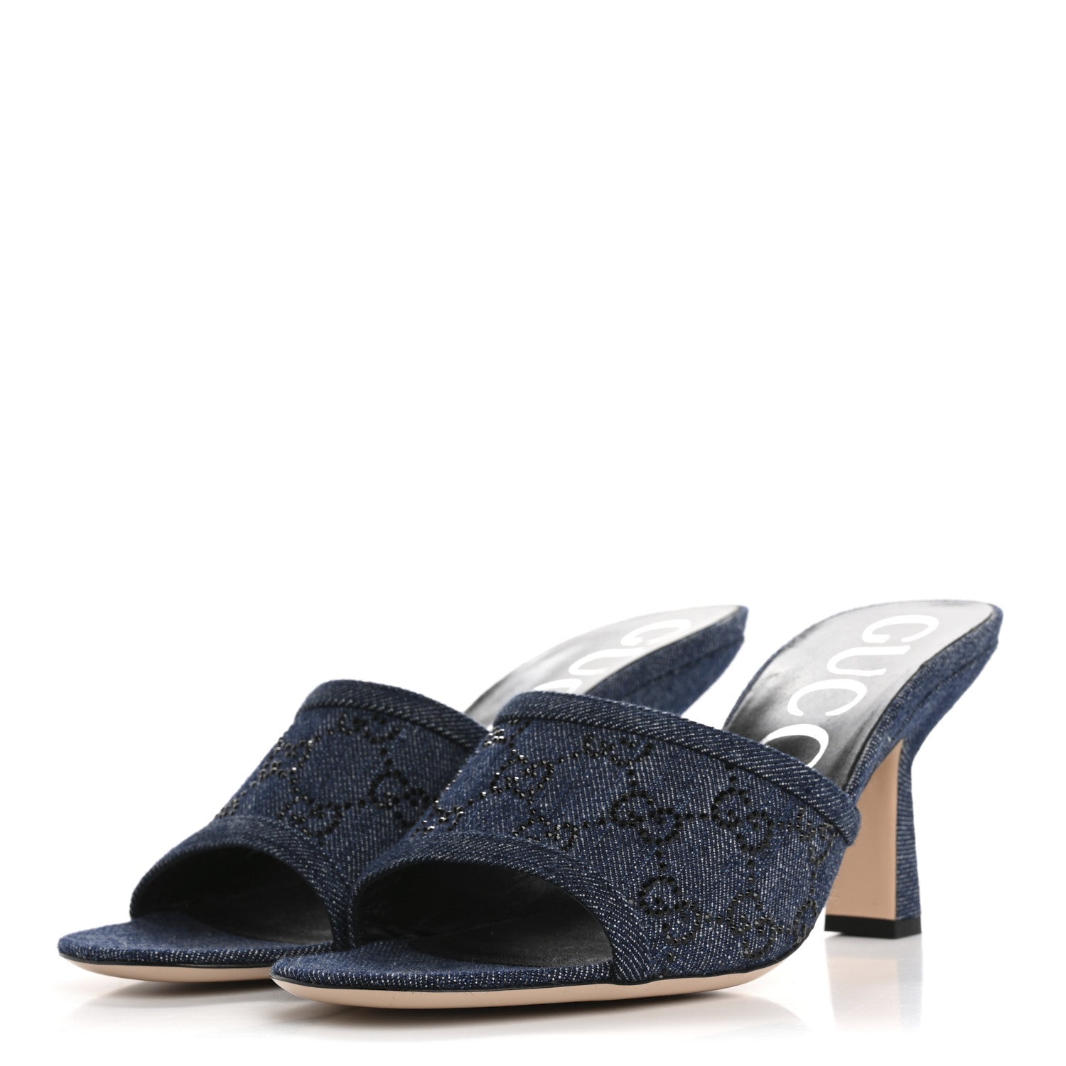 Gucci Denim Crystal GG Monogram Mules 40 Blue 4 of 9