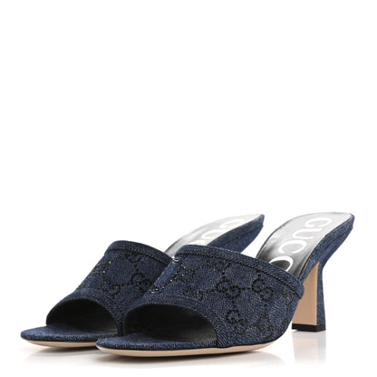 Gucci Denim Crystal GG Monogram Mules 40 Blue 4 of 9
