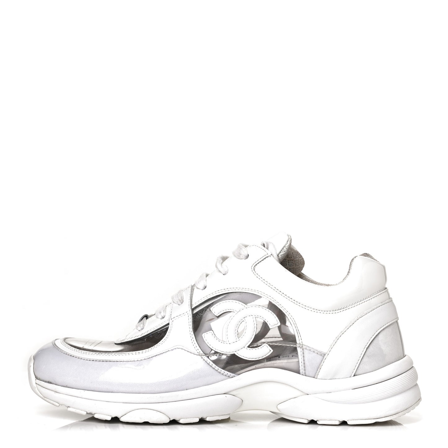 Calfskin Patent Transparent Womens CC Sneakers 38.5 White