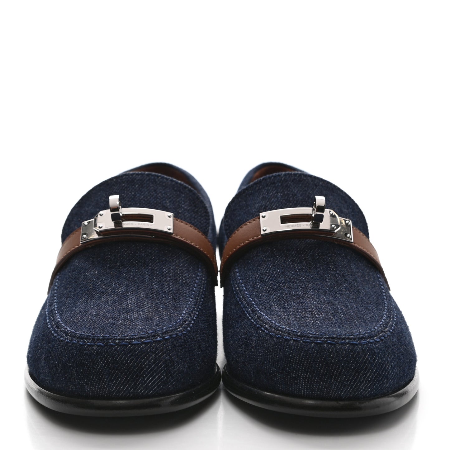 Denim Canvas Calfskin Womens Destin Loafer 36 Bleu Brut Gold
