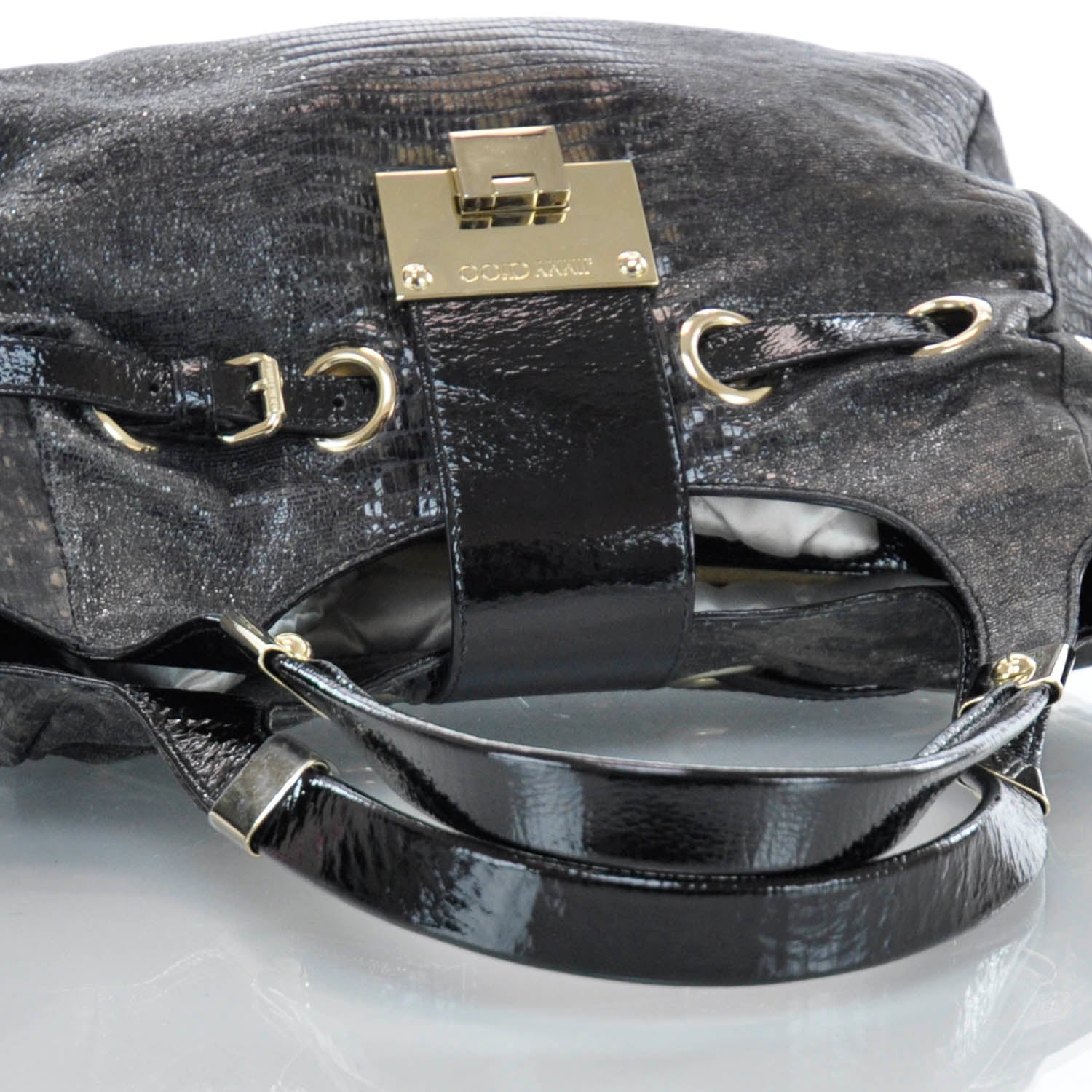 Jimmy Choo Lizard Embossed Patent Radiant Hobo 6 of 9