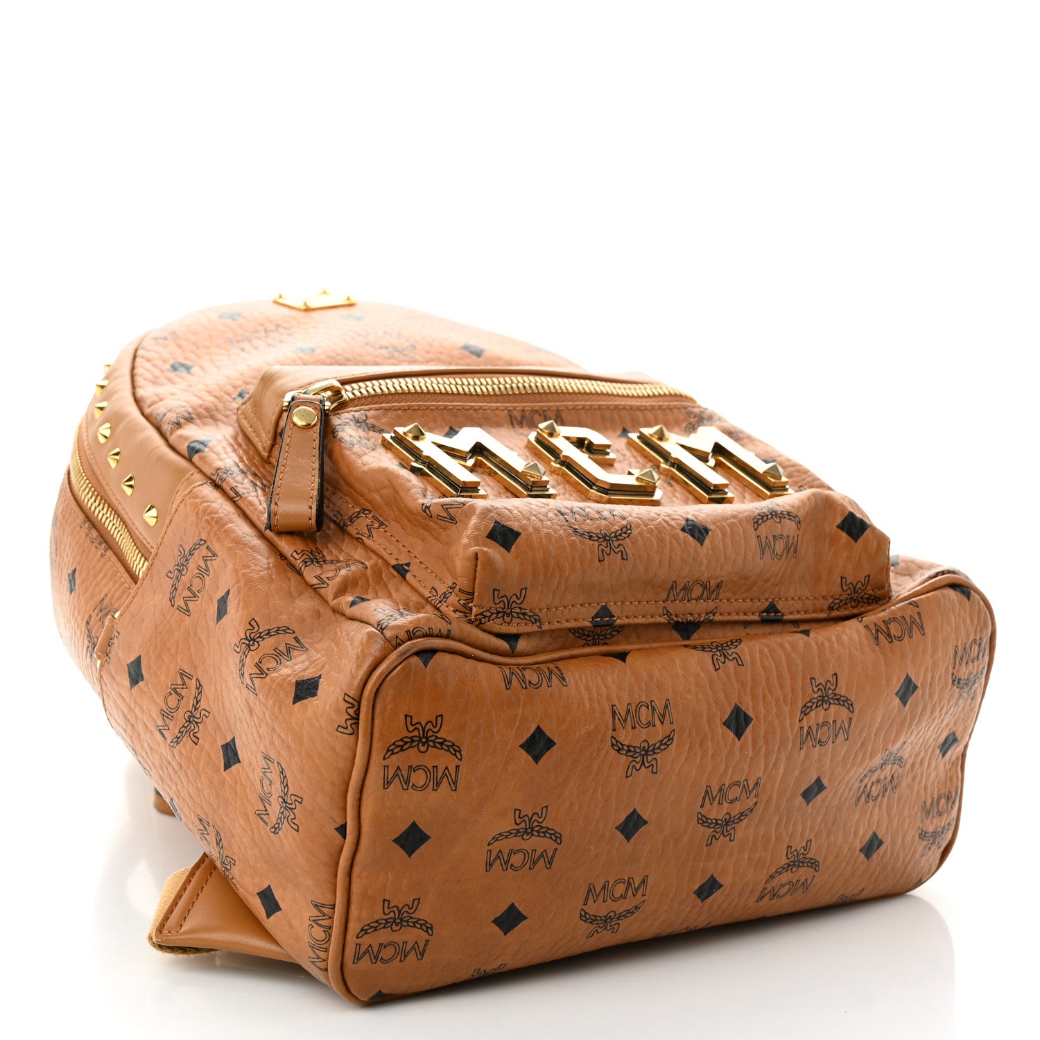 MCM Visetos Studded Small Stark M Logo Collection Backpack Cognac 3 of 9