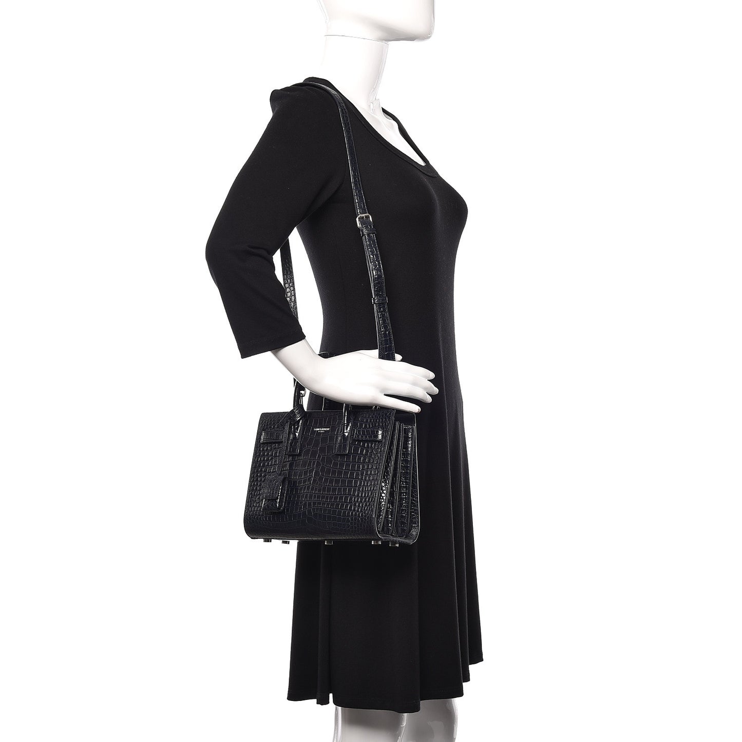 Calfskin Crocodile Embossed Nano Sac De Jour Navy