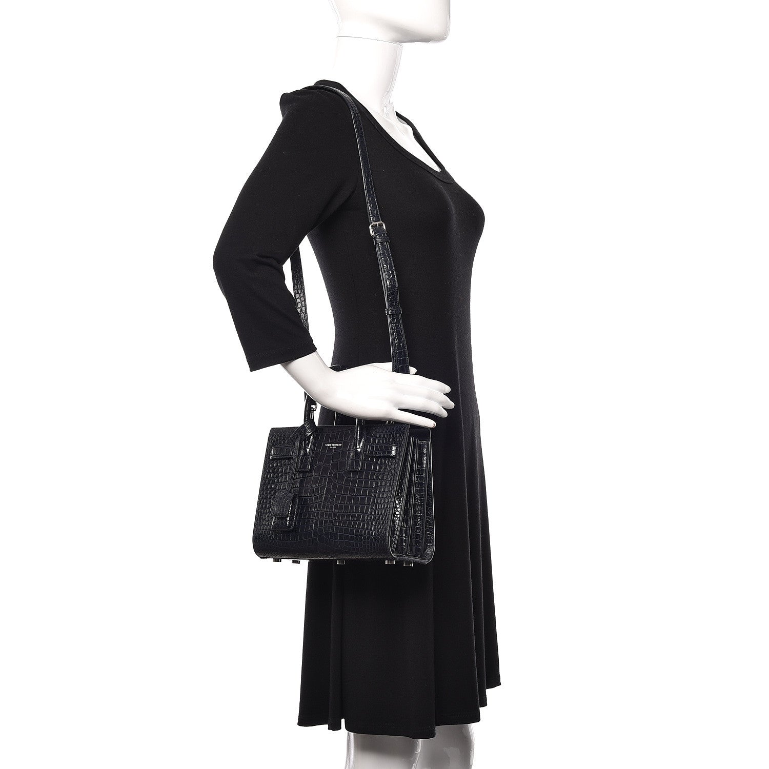 Saint Laurent Calfskin Crocodile Embossed Nano Sac De Jour Navy 2 of 13