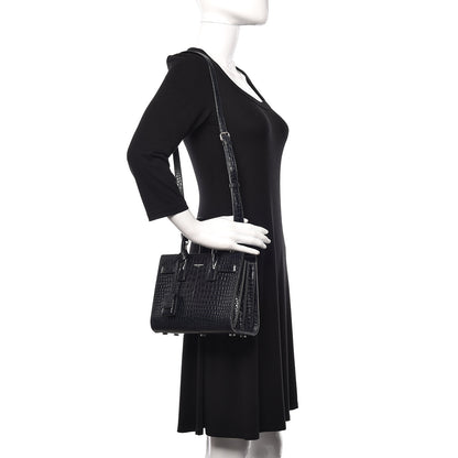 Saint Laurent Calfskin Crocodile Embossed Nano Sac De Jour Navy 2 of 13