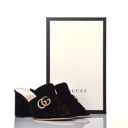 Gucci Kid Scamosciato GG Marmont Fringe 75mm Slide Sandals 38 Black 7 of 7