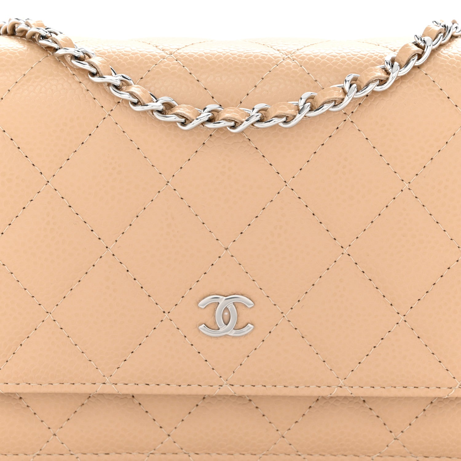 Chanel Caviar Quilted Wallet on Chain WOC Beige 9 of 12