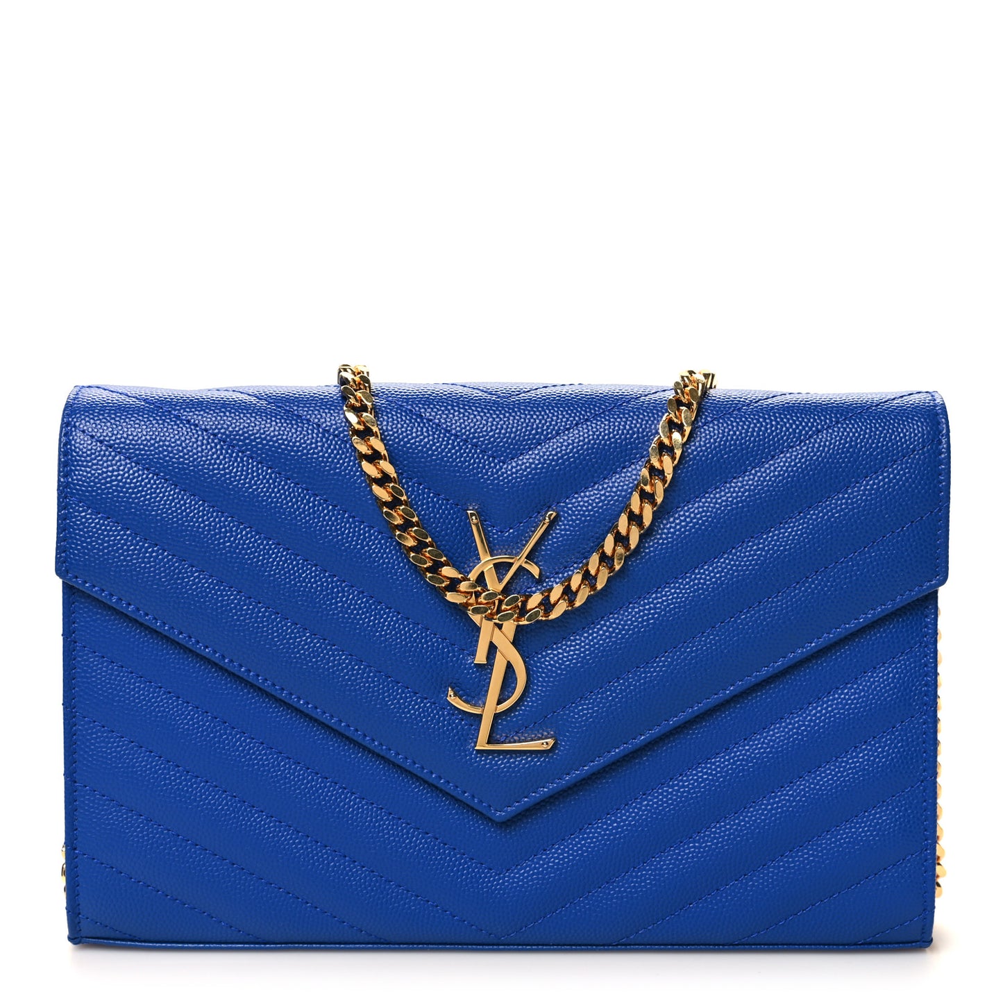 Grain De Poudre Matelasse Chevron Monogram Chain Wallet Blue Majorelle