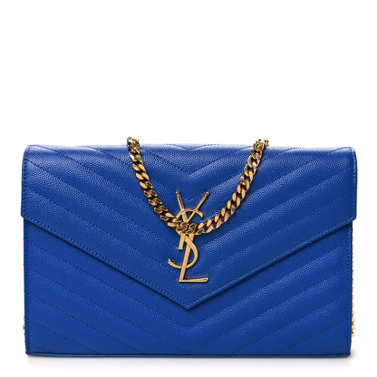 Saint Laurent Grain De Poudre Matelasse Chevron Monogram Chain Wallet Blue Majorelle 1 of 12