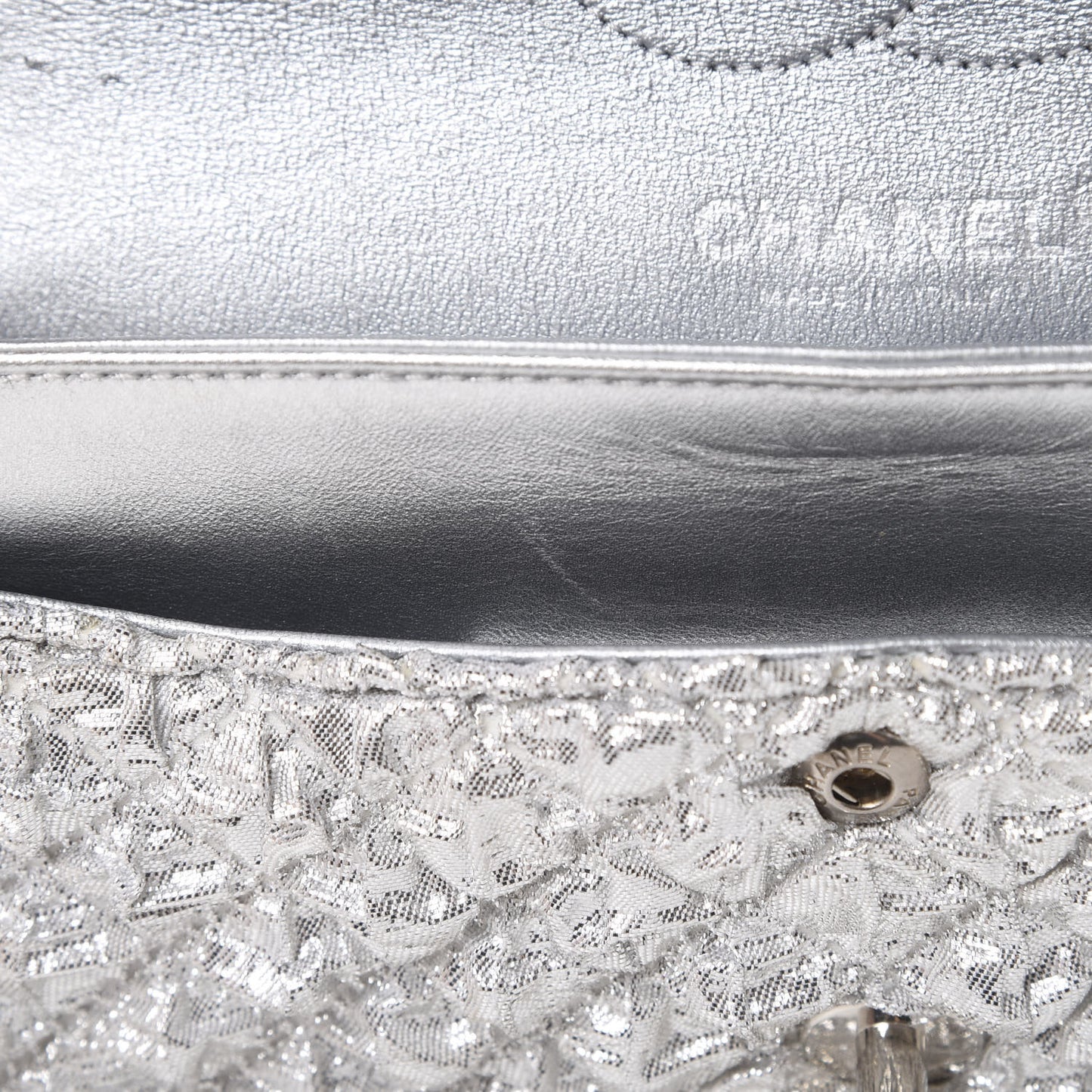 Metallic Lame Quilted Small Double Flap Silver
