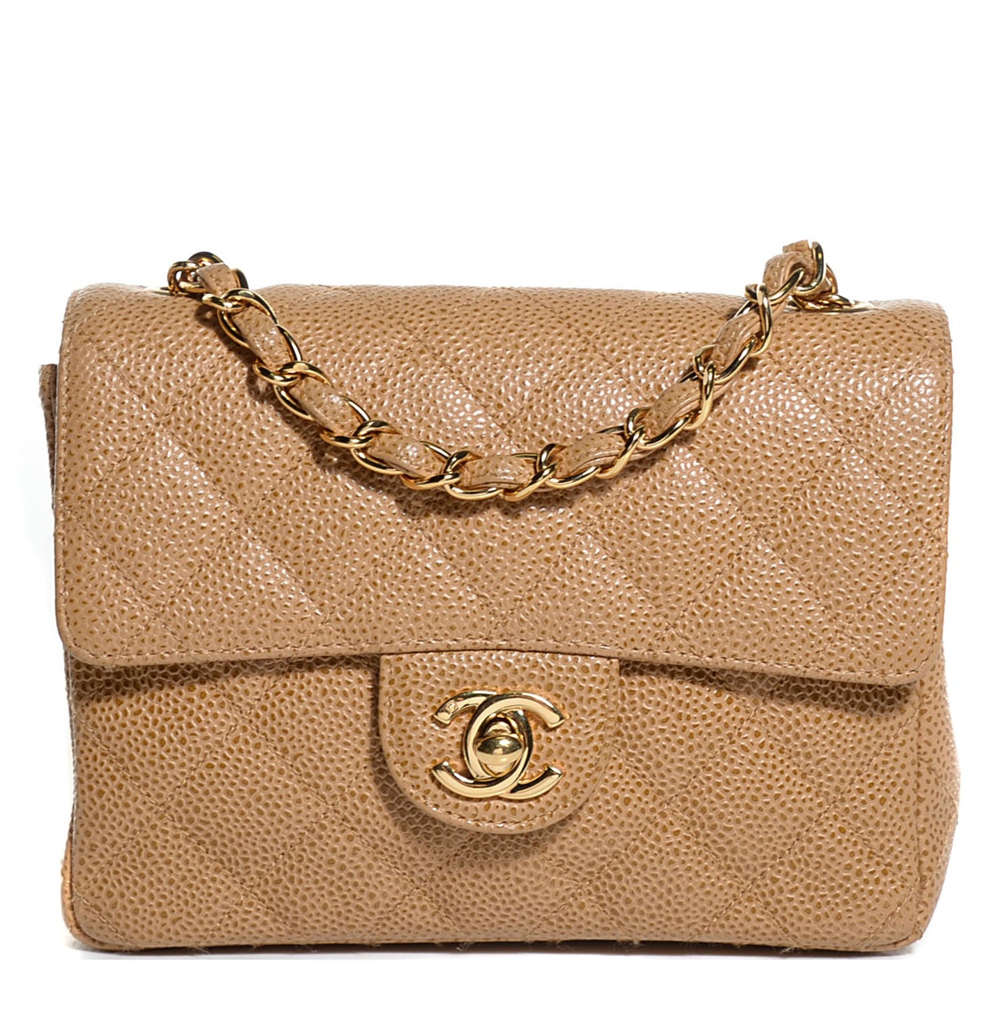 Caviar Quilted Mini Square Flap Beige