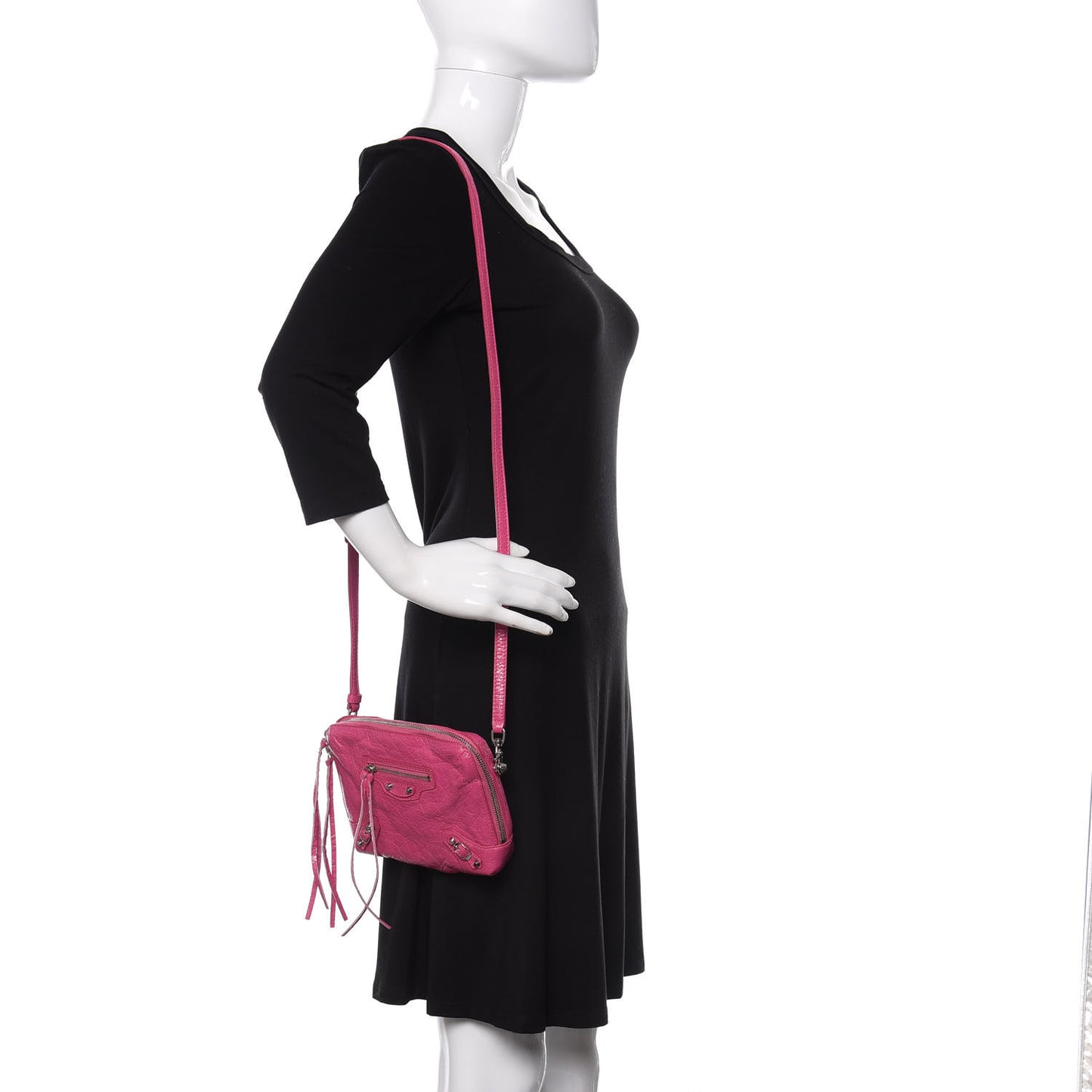 Agneau Arena Classic Silver Hardware XS Reporter Crossbody Rose Flamingo