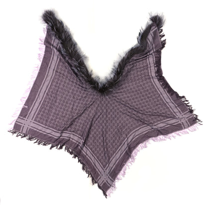 Gucci Wool Silk Fox Fur Monogram Shawl Scarf Violet Purple 2 of 4