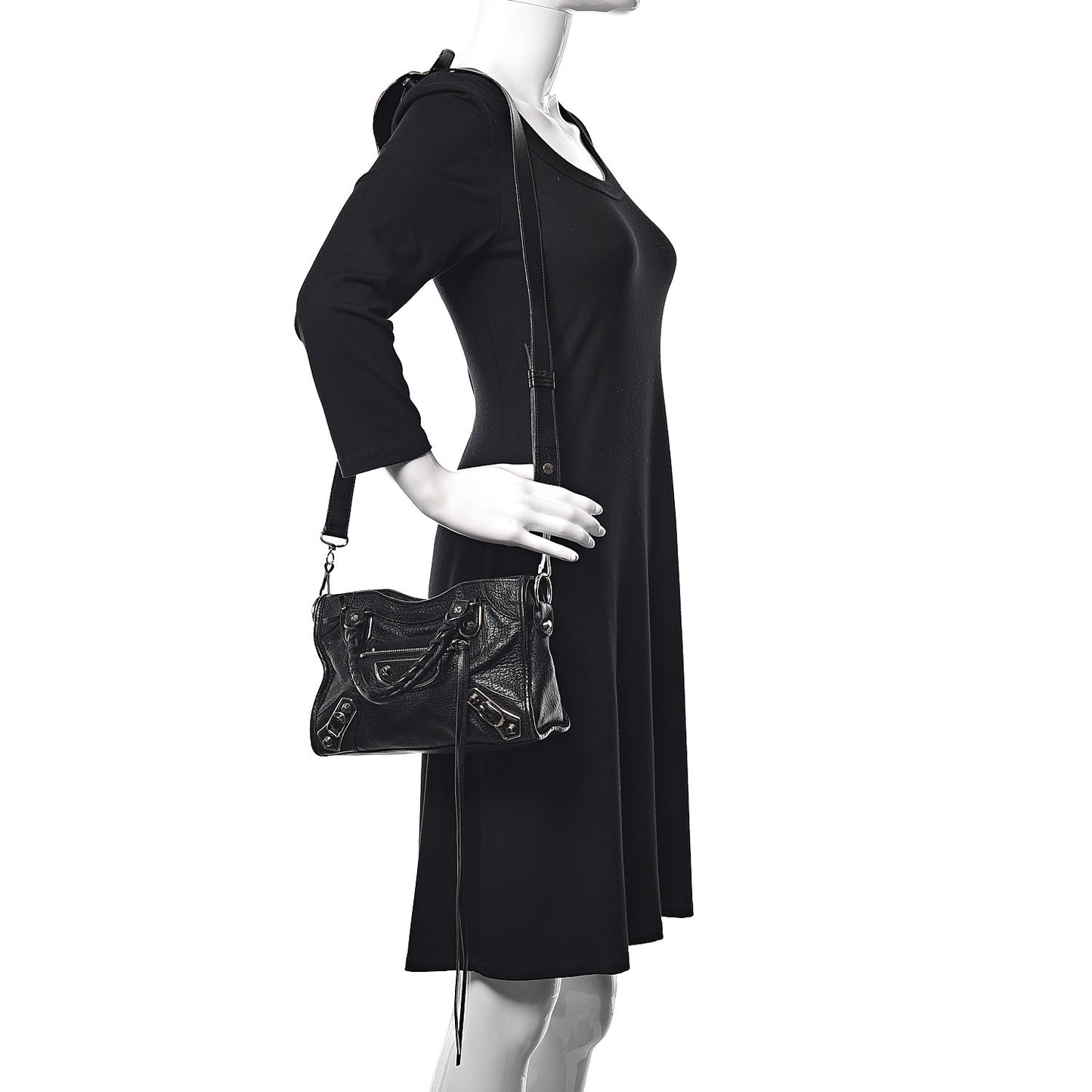 Chevre Silver Metallic Edge Hardware Mini City Black