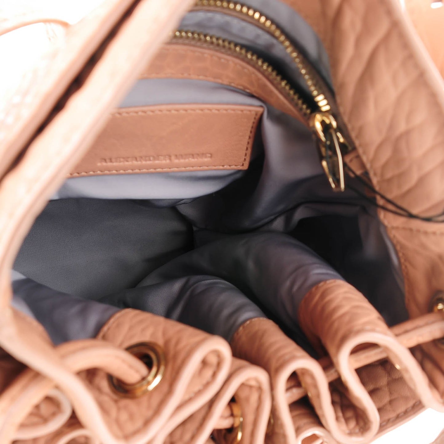 Pebbled Lambskin Diego Bucket Bag Blush Pale Gold Hardware