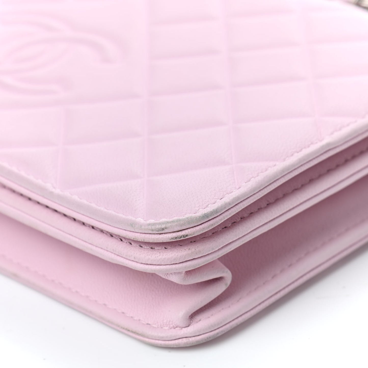 Goatskin Quilted Diamond CC Wallet On Chain WOC Pink