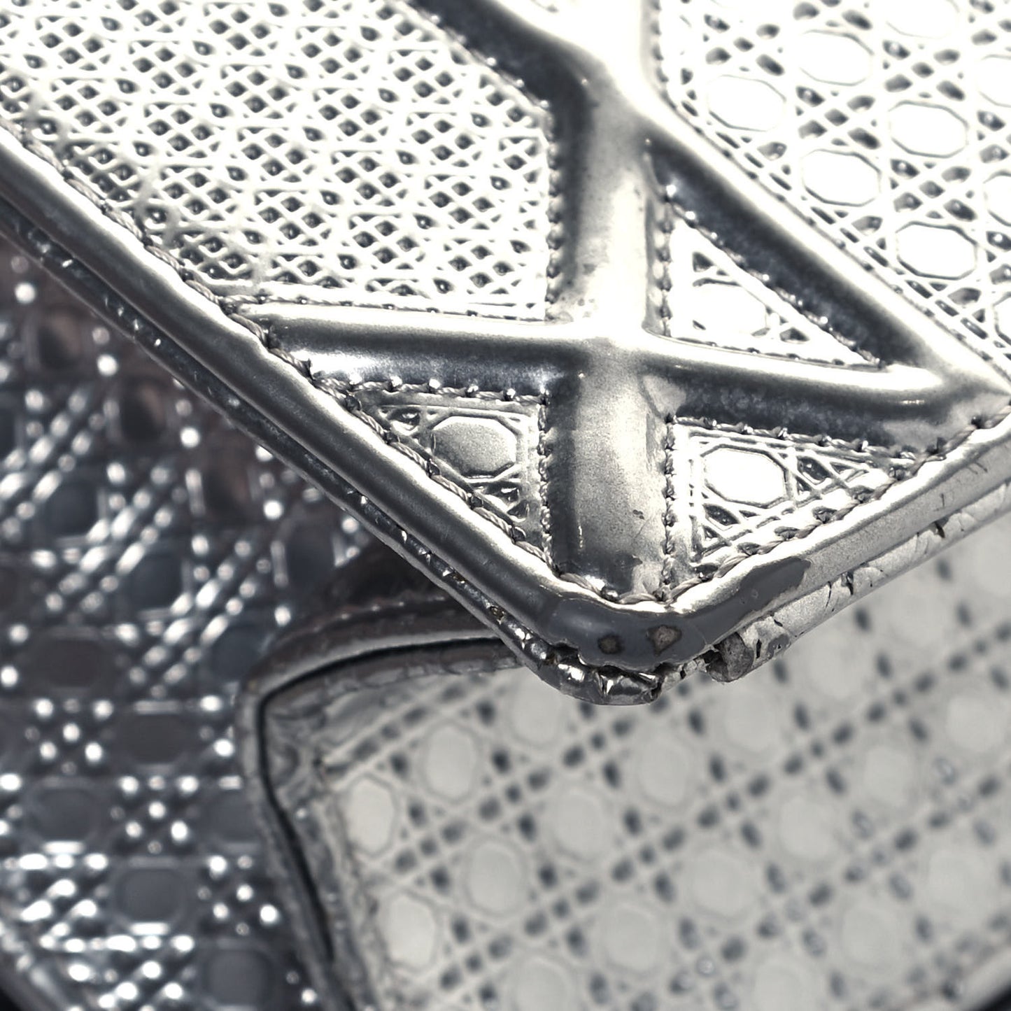 Metallic Patent Micro-Cannage Medium Diorama Flap Bag Silver