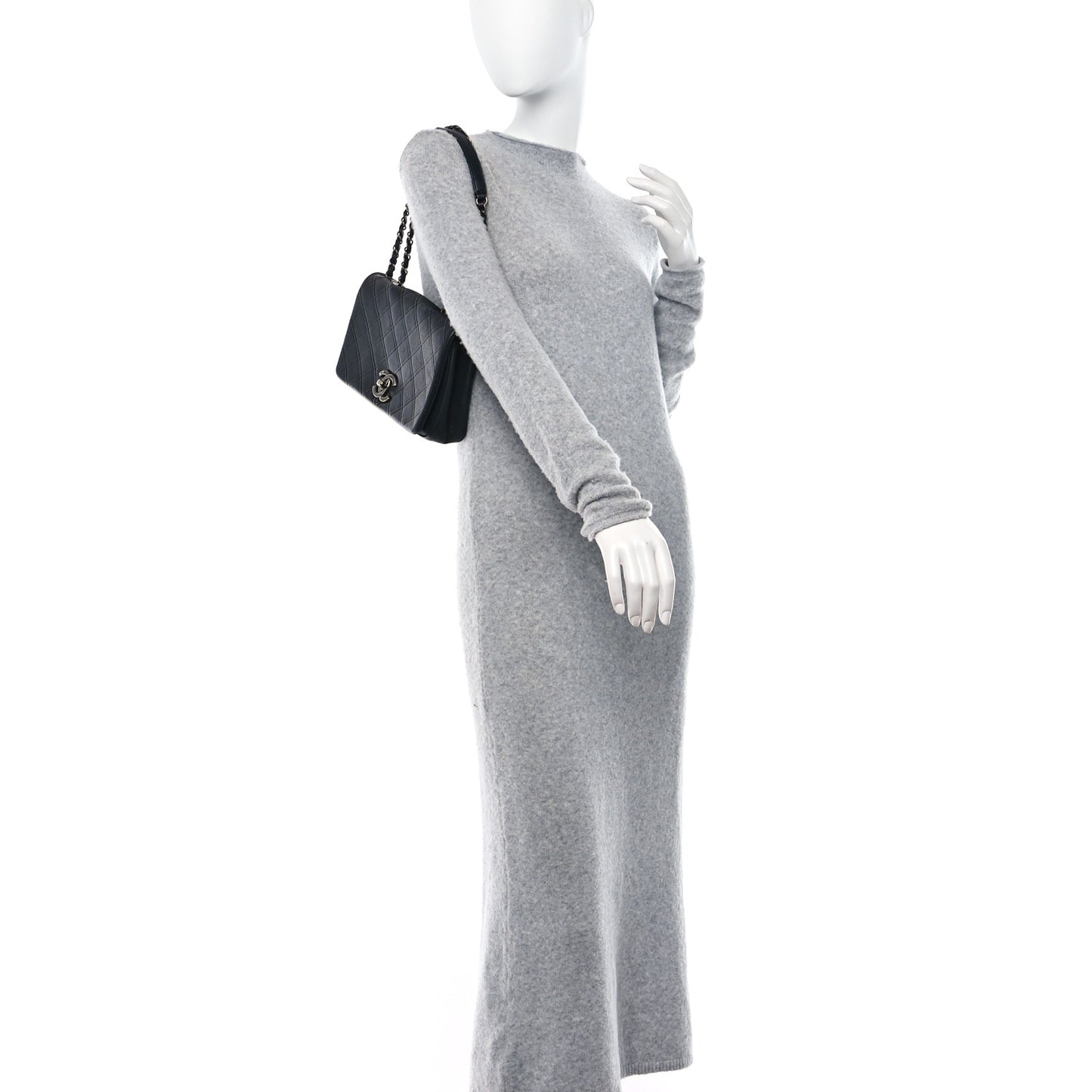 Calfskin Diamond Embossed New Chic Flap Black