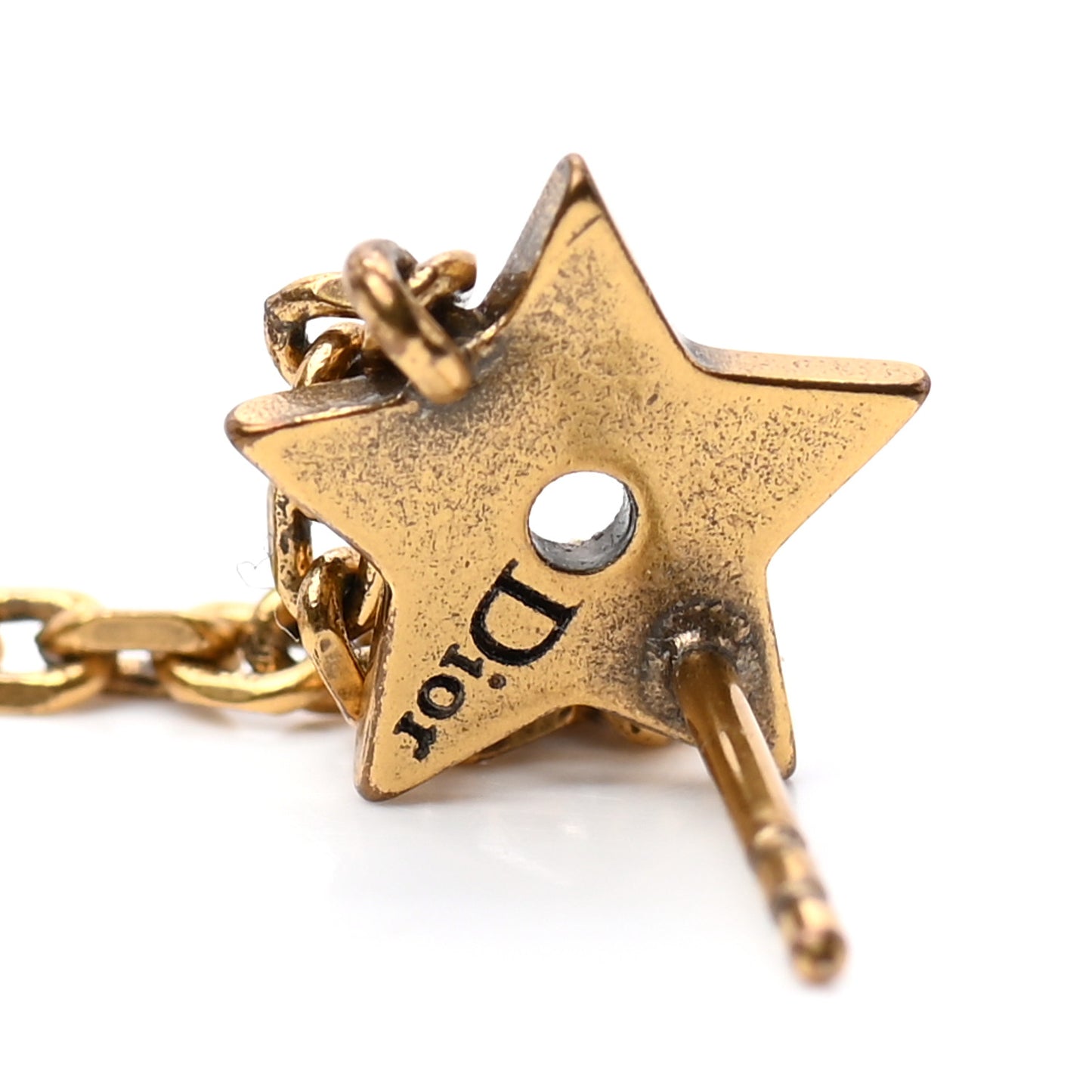 Metal Pearl Bee Star CD Drop Chain Earrings Aged Gold