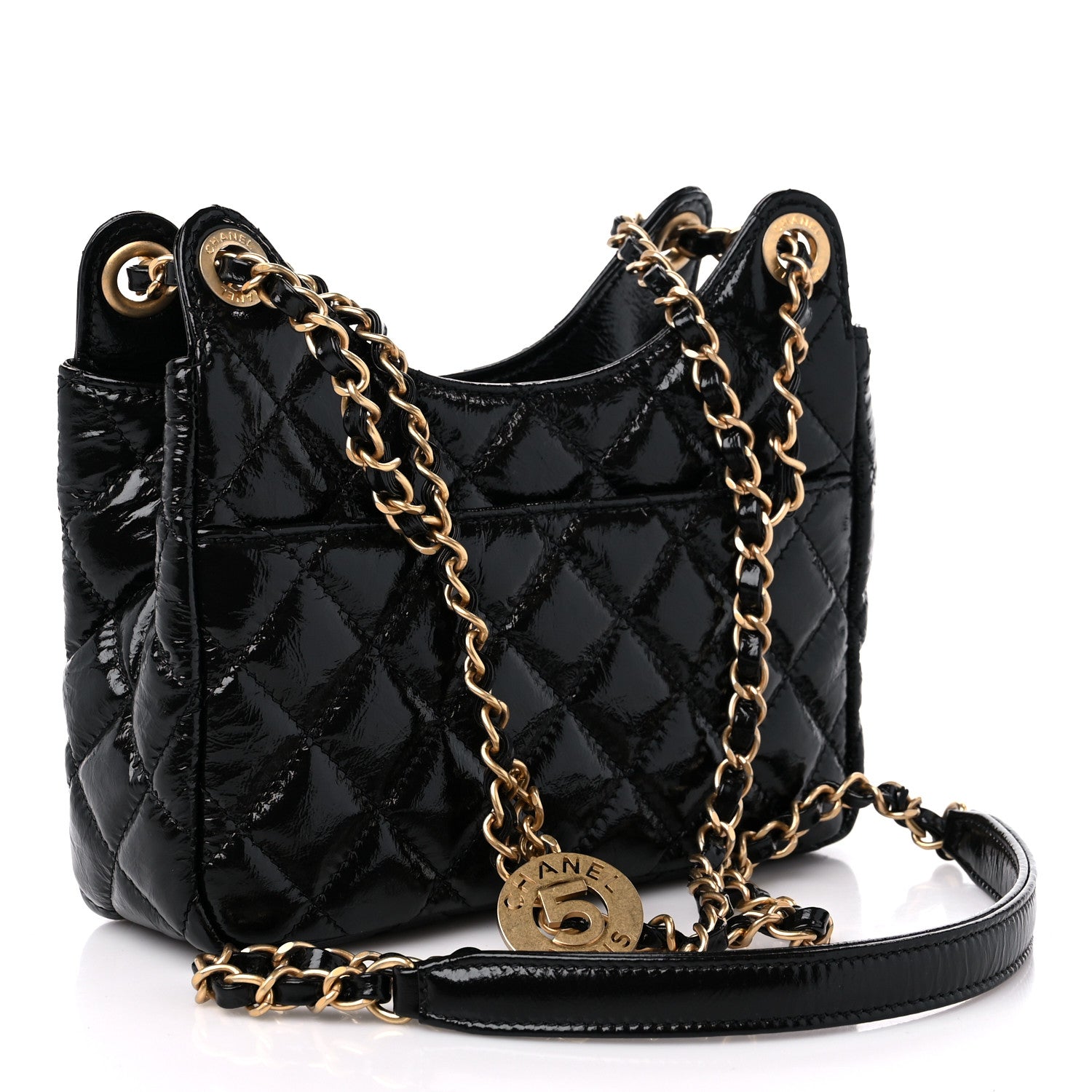 Chanel Shiny Crumpled Calfskin Quilted Small Wavy CC Hobo Black 3 of 10