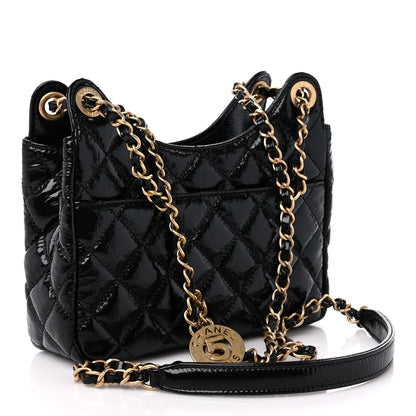 Chanel Shiny Crumpled Calfskin Quilted Small Wavy CC Hobo Black 3 of 10