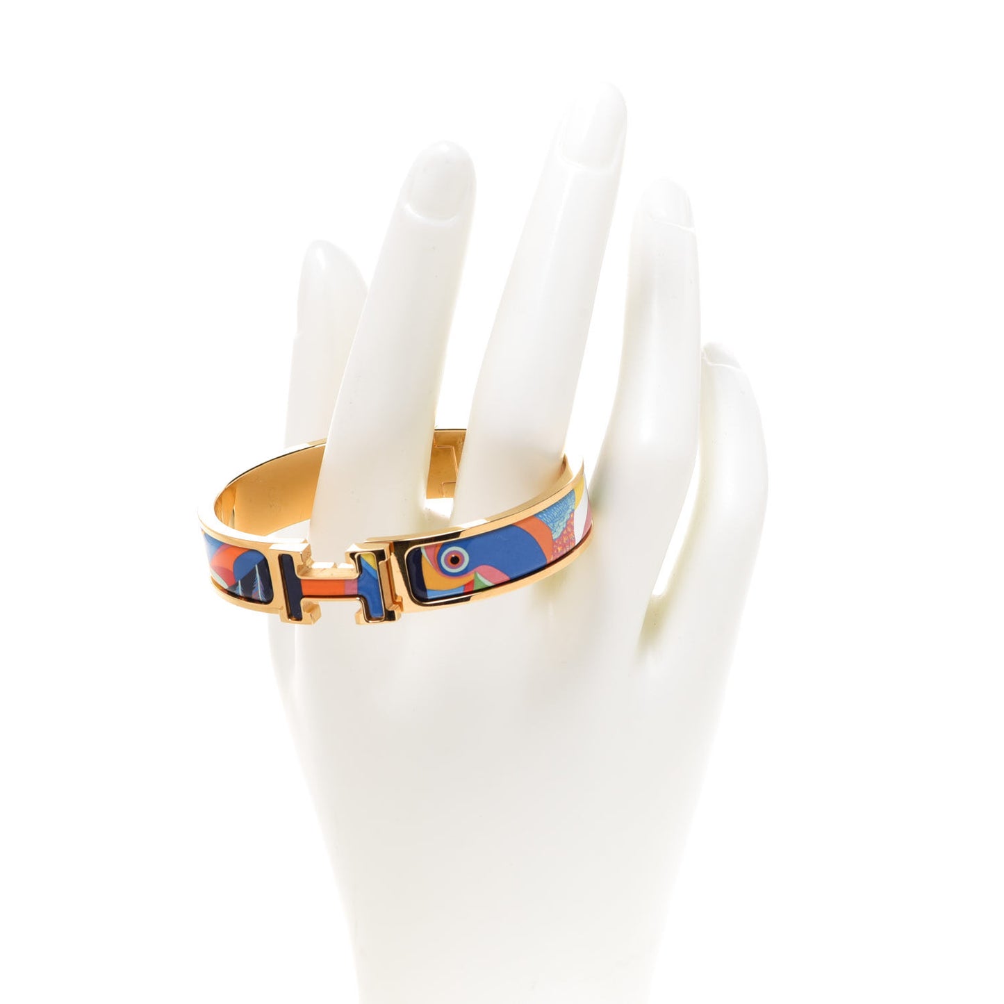 Enamel Narrow Print Toucans De Paradis Clic Clac H Bracelet PM Indigo Multicolor