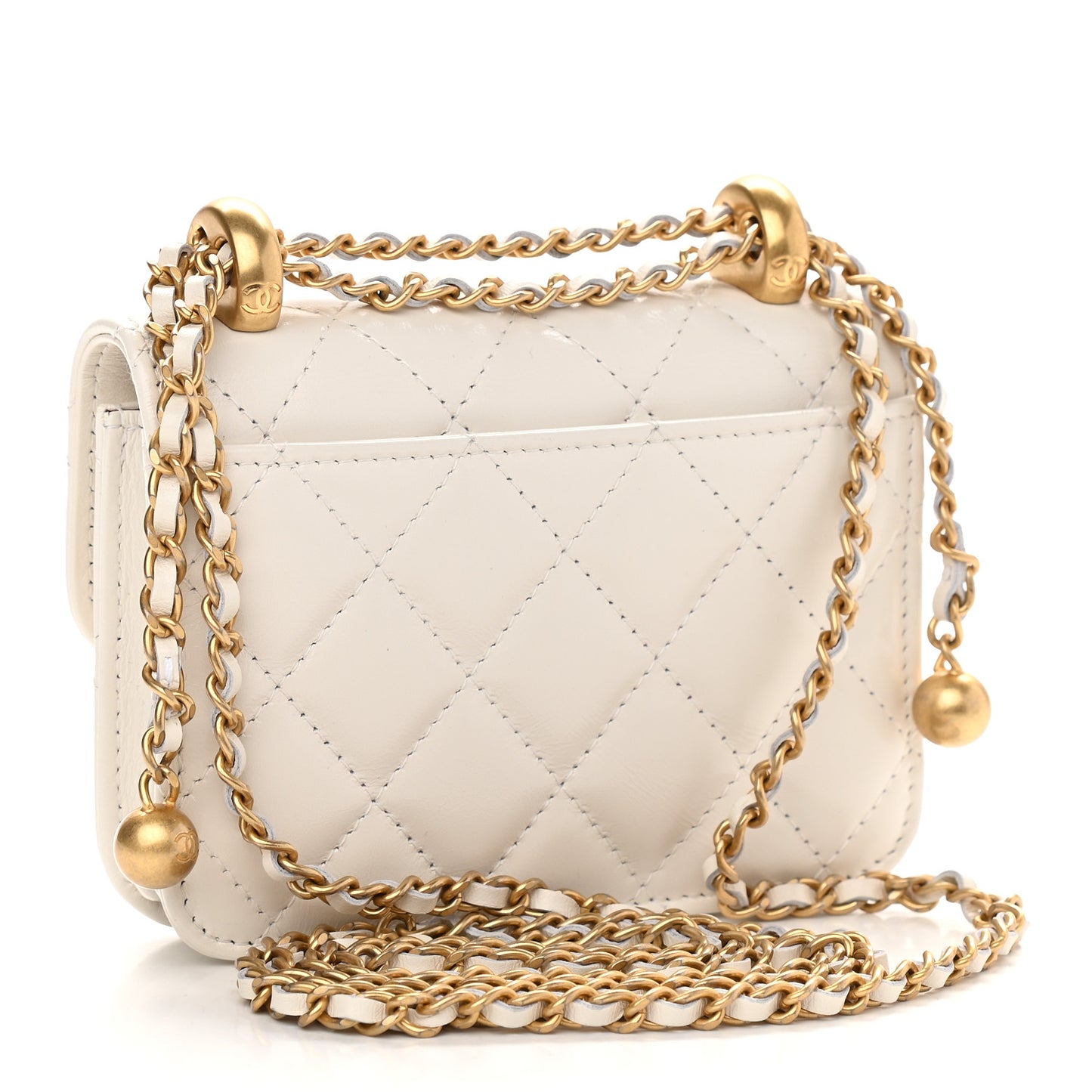 Calfskin Quilted Perfect Fit Coin Purse With Chain White