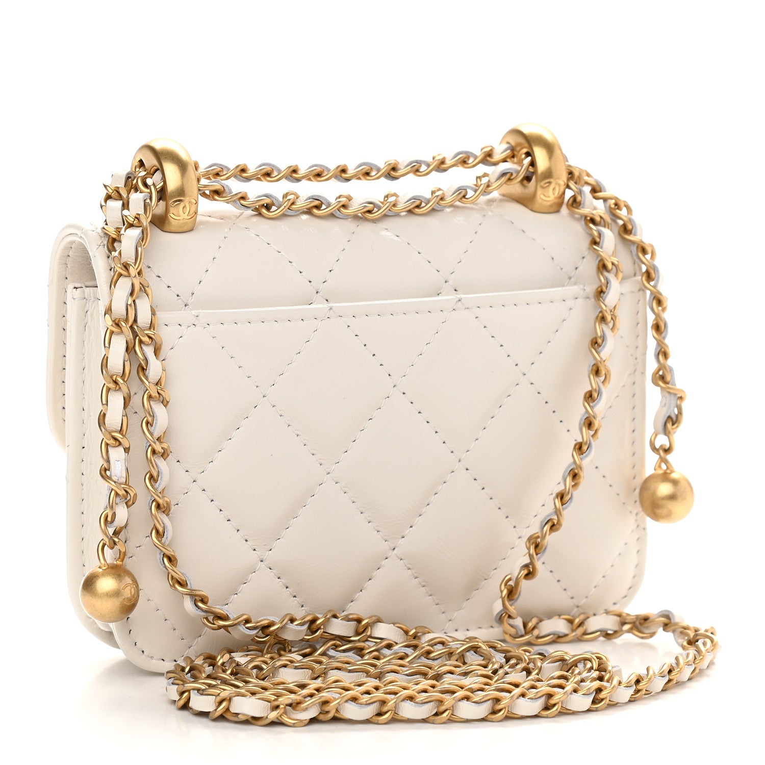 Chanel Calfskin Quilted Perfect Fit Coin Purse With Chain White 3 of 10