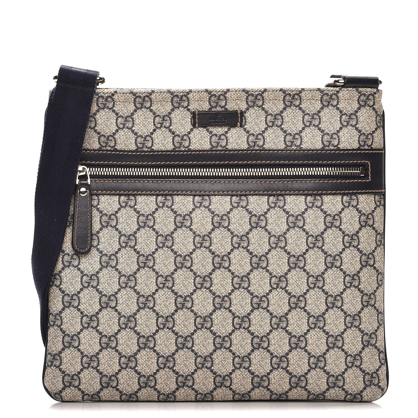 GG Supreme Monogram Small Flat Side Zip Messenger Bag Beige Blue