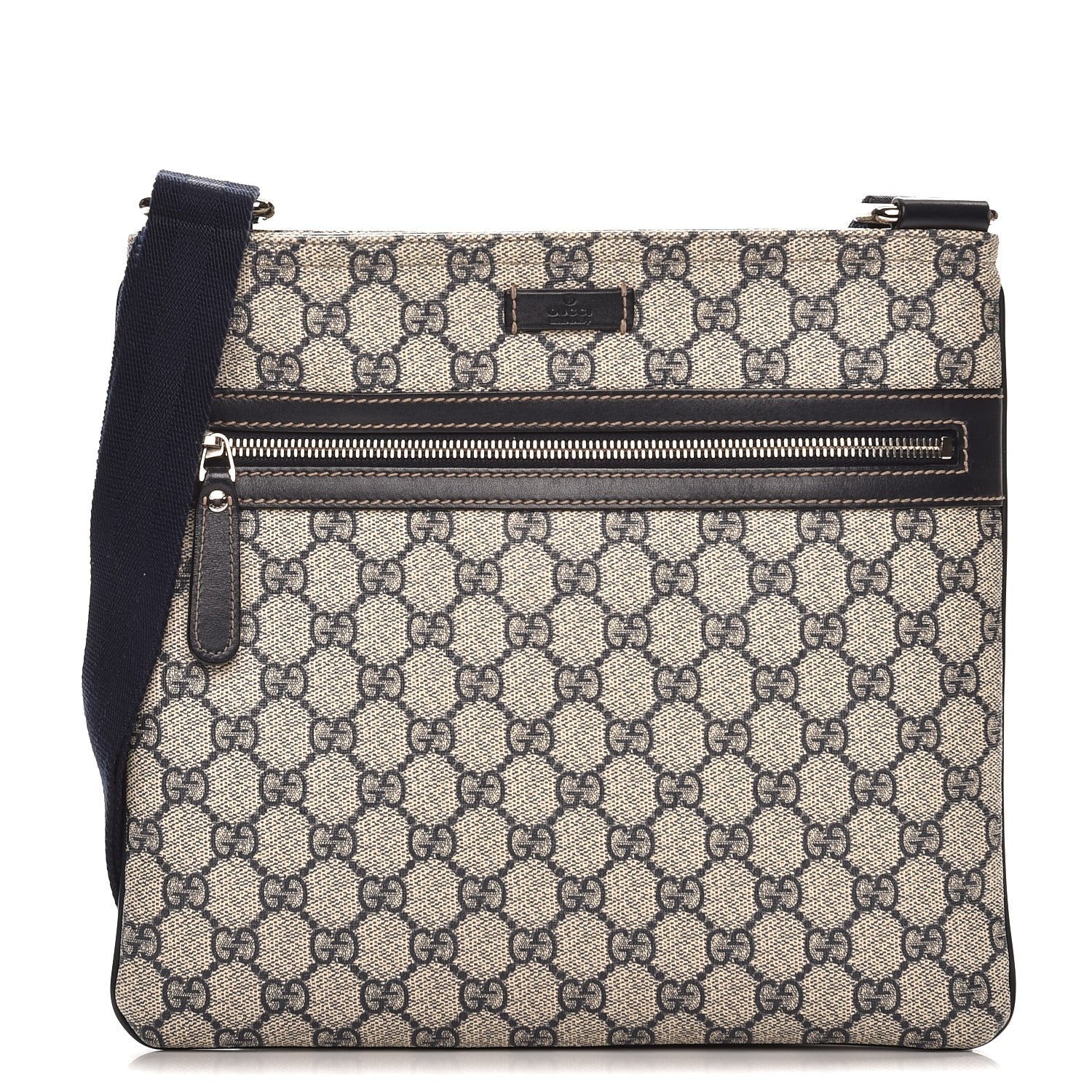 Gucci GG Supreme Monogram Small Flat Side Zip Messenger Bag Beige Blue 1 of 9