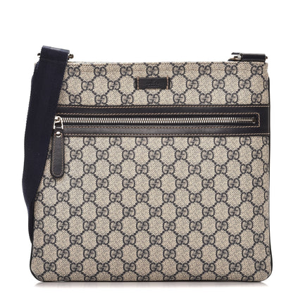 Gucci GG Supreme Monogram Small Flat Side Zip Messenger Bag Beige Blue 1 of 9
