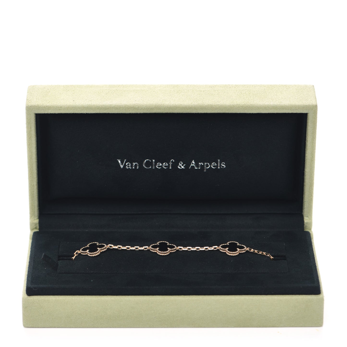 18K Yellow Gold Black Onyx 5 Motifs Vintage Alhambra Bracelet