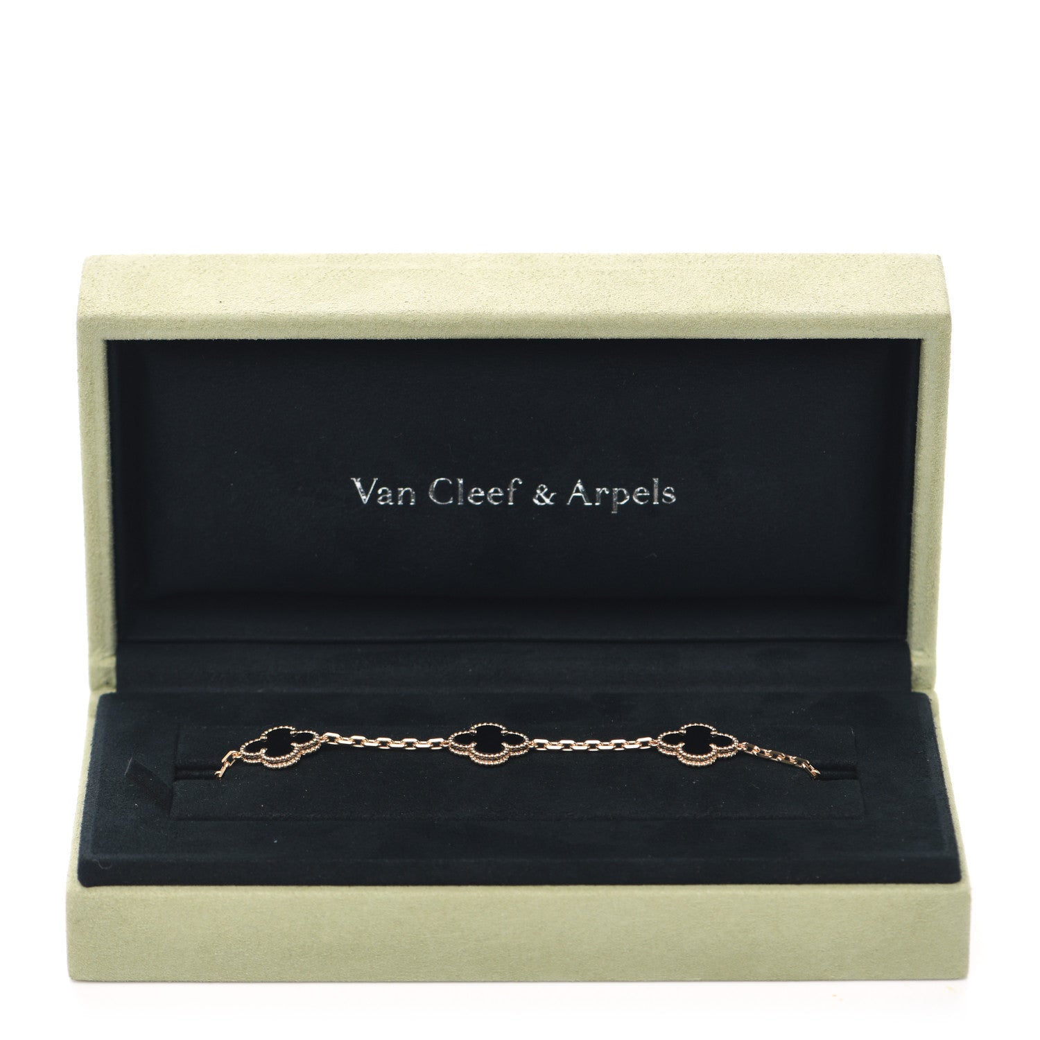 Van Cleef & Arpels 18K Yellow Gold Black Onyx 5 Motifs Vintage Alhambra Bracelet 7 of 8