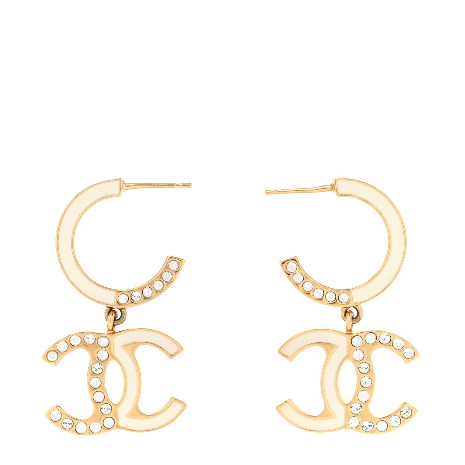 Chanel Enamel Crystal CC Drop Earrings Black White Gold 1 of 4