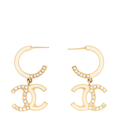 Chanel Enamel Crystal CC Drop Earrings Black White Gold 1 of 4