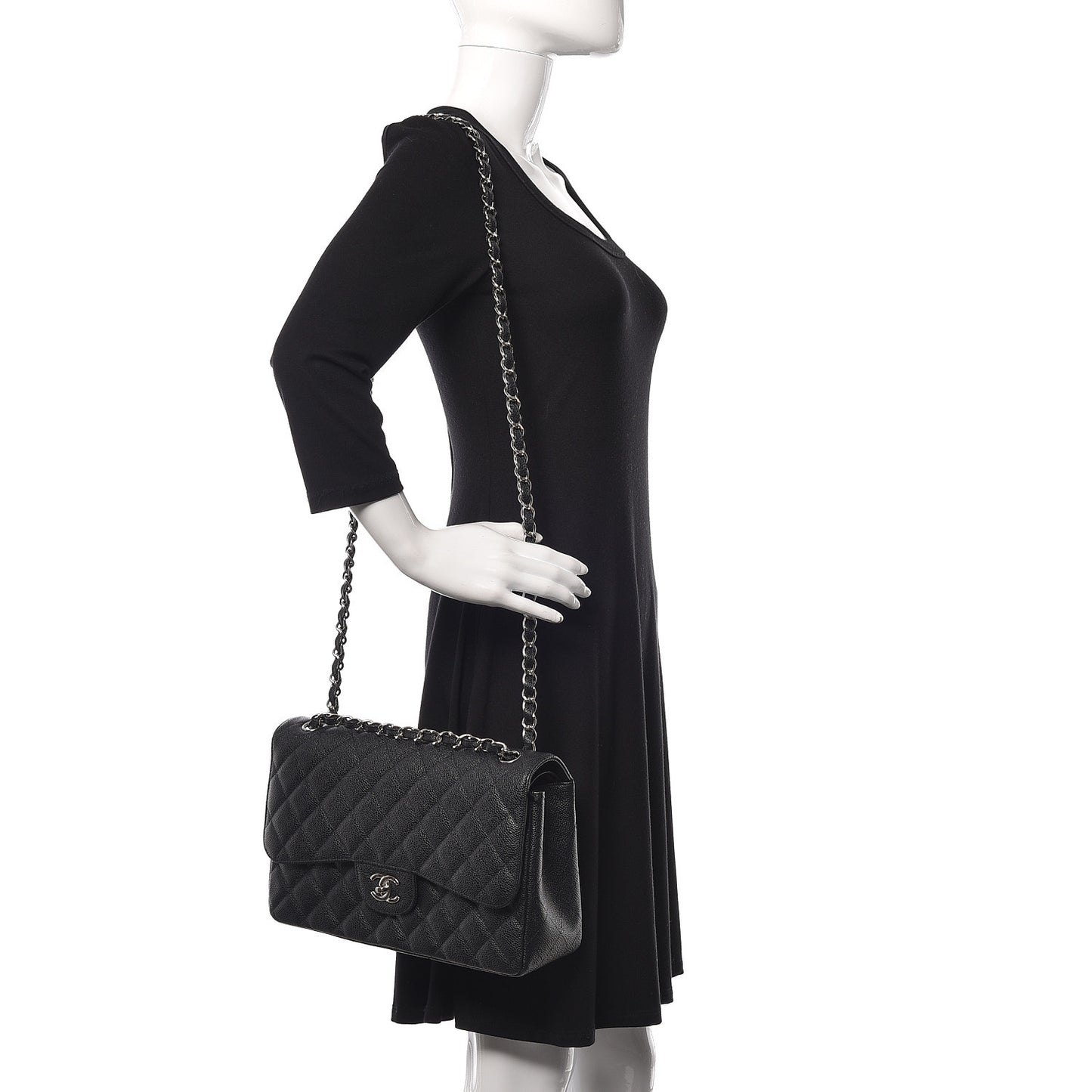 Caviar Quilted Jumbo Double Flap Black