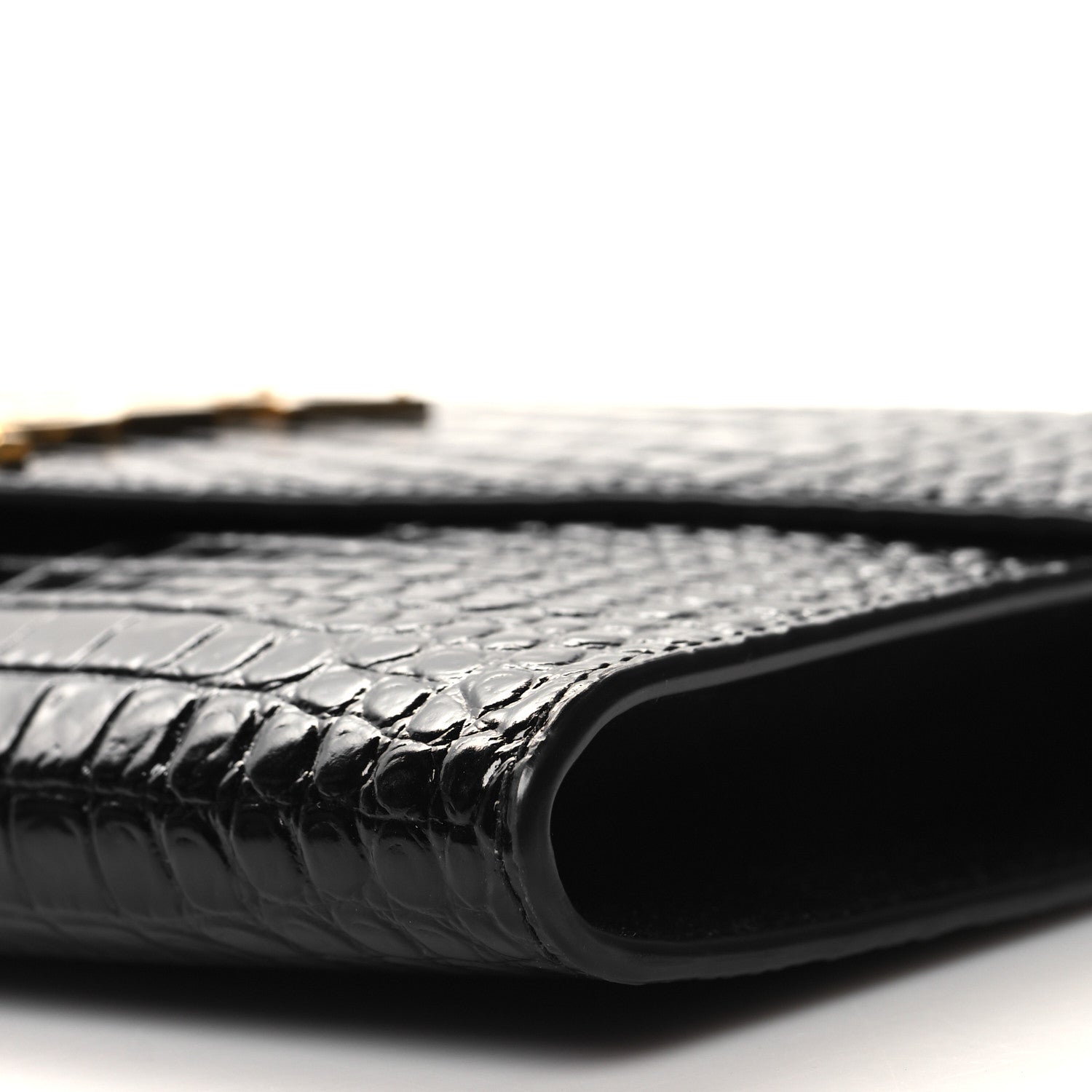Saint Laurent SAINT LAURENT Calfskin Crocodile Embossed Monogram Cassandre Flap Pouch Black 10 of 11