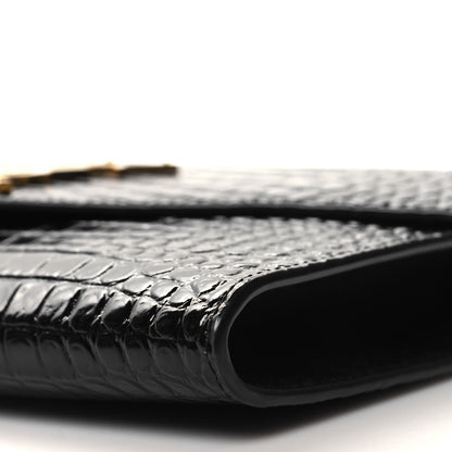 Saint Laurent SAINT LAURENT Calfskin Crocodile Embossed Monogram Cassandre Flap Pouch Black 10 of 11